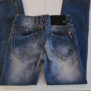 STRONG Blue Straight Jeans with Distressed Look